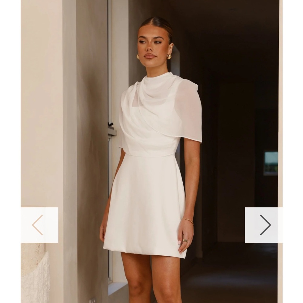 Elegant White Midi Dress with Draped Neckline